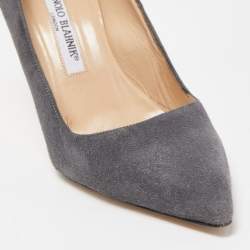 Pre Owned Manolo Blahnik Grey Suede BB Pumps Size 36.5