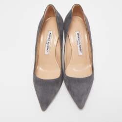 Pre Owned Manolo Blahnik Grey Suede BB Pumps Size 36.5