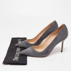 Pre Owned Manolo Blahnik Grey Suede BB Pumps Size 36.5