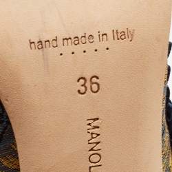 Pre Owned Manolo Blahnik Blue/Gold Brocade Fabric Buckle Pumps Size 36