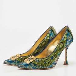 Pre Owned Manolo Blahnik Multicolor Brocade Fabric Hangisi Pointed Toe Pumps Size 36