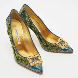 Pre Owned Manolo Blahnik Multicolor Brocade Fabric Hangisi Pointed Toe Pumps Size 36