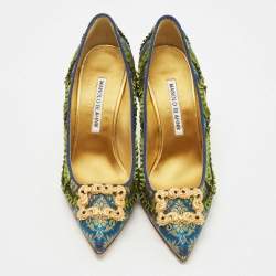 Pre Owned Manolo Blahnik Multicolor Brocade Fabric Hangisi Pointed Toe Pumps Size 36