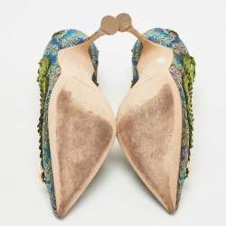 Pre Owned Manolo Blahnik Multicolor Brocade Fabric Hangisi Pointed Toe Pumps Size 36