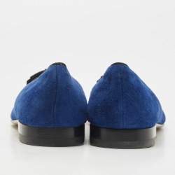 Manolo Blahnik Blue Suede Leather Toro Opera Bow Slip On Loafers Size 41.5