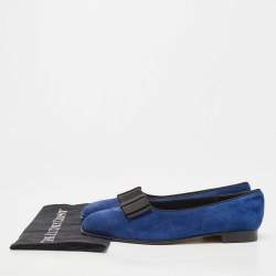 Manolo Blahnik Blue Suede Leather Toro Opera Bow Slip On Loafers Size 41.5
