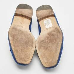 Manolo Blahnik Blue Suede Leather Toro Opera Bow Slip On Loafers Size 41.5