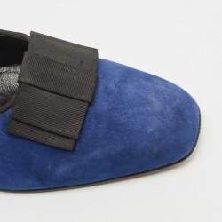 Manolo Blahnik Blue Suede Leather Toro Opera Bow Slip On Loafers Size 41.5