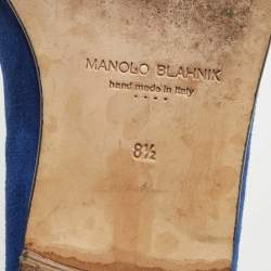 Manolo Blahnik Blue Suede Leather Toro Opera Bow Slip On Loafers Size 41.5