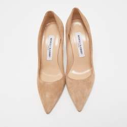 Pre Owned Manolo Blahnik Beige Suede BB Pumps Size 36.5