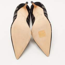 Pre Owned Manolo Blahnik Black/Grey Suede Embroidered BB Pumps Size 36.5