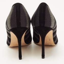 Pre Owned Manolo Blahnik Black/Grey Suede Embroidered BB Pumps Size 36.5