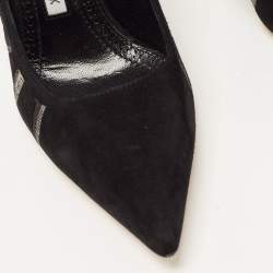 Pre Owned Manolo Blahnik Black/Grey Suede Embroidered BB Pumps Size 36.5
