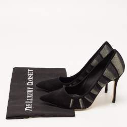 Pre Owned Manolo Blahnik Black/Grey Suede Embroidered BB Pumps Size 36.5