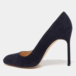 Pre Owned Manolo Blahnik Navy Blue Suede Round Toe Pumps Size 36