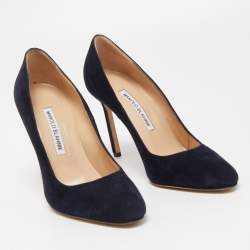 Pre Owned Manolo Blahnik Navy Blue Suede Round Toe Pumps Size 36