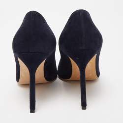 Pre Owned Manolo Blahnik Navy Blue Suede Round Toe Pumps Size 36