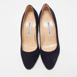 Pre Owned Manolo Blahnik Navy Blue Suede Round Toe Pumps Size 36