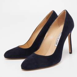 Pre Owned Manolo Blahnik Navy Blue Suede Round Toe Pumps Size 36