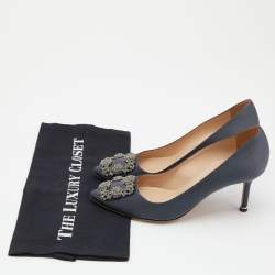 Pre Owned Manolo Blahnik Grey Satin Hangisi Pumps Size 37.5