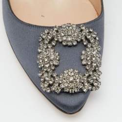 Pre Owned Manolo Blahnik Grey Satin Hangisi Pumps Size 37.5