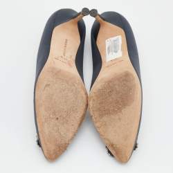 Pre Owned Manolo Blahnik Grey Satin Hangisi Pumps Size 37.5