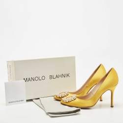 Manolo Blahnik Yellow Hangisi Crystal Embellished Pointed Toe Pumps Size 37