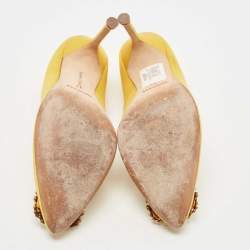 Manolo Blahnik Yellow Hangisi Crystal Embellished Pointed Toe Pumps Size 37