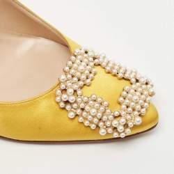 Manolo Blahnik Yellow Hangisi Crystal Embellished Pointed Toe Pumps Size 37