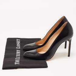 Pre Owned Manolo Blahnik Black Leather Round Toe Pumps Size 36