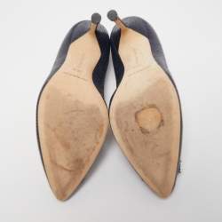 Pre Owned Manolo Blahnik Navy Blue Textured Leather Hangisi Pumps Size 36.5
