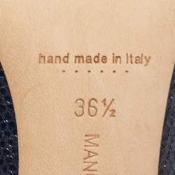 Pre Owned Manolo Blahnik Navy Blue Textured Leather Hangisi Pumps Size 36.5