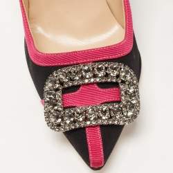 Pre Owned Manolo Blahnik Black/Pink Fabric Gotrian Pumps Size 36.5