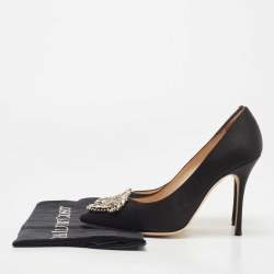 Pre Owned Manolo Blahnik Black Satin Okkava Pumps Size 36.5