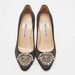 Pre Owned Manolo Blahnik Black Satin Okkava Pumps Size 36.5