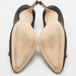 Pre Owned Manolo Blahnik Black Satin Okkava Pumps Size 36.5