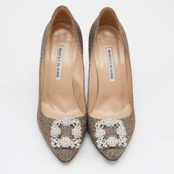 Pre Owned Manolo Blahnik Metallic Lurex Fabric Hangisi Pumps Size 38.5