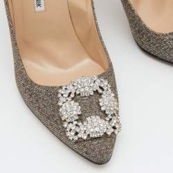 Pre Owned Manolo Blahnik Metallic Lurex Fabric Hangisi Pumps Size 38.5