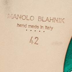 Pre Owned Manolo Blahnik Green Satin Hangisi Crystal Embellished Flat Mules Size 42
