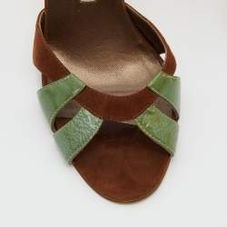 Pre Owned Manolo Blahnik Green/Brown Patent Leather and Suede Palmata D'orsay Pumps Size 36.5