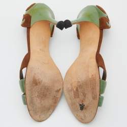 Pre Owned Manolo Blahnik Green/Brown Patent Leather and Suede Palmata D'orsay Pumps Size 36.5