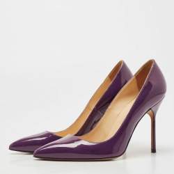 Pre Owned Manolo Blahnik Purple Patent Leather BB Pointed Toe Pumps Size 37.5