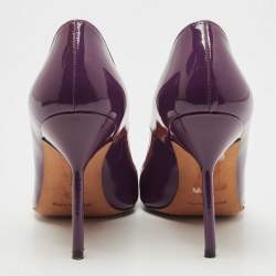 Pre Owned Manolo Blahnik Purple Patent Leather BB Pointed Toe Pumps Size 37.5