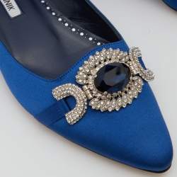 Pre Owned Manolo Blahnik Blue Satin Pasiosa Ballet Flats Size 36
