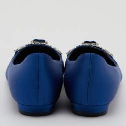 Pre Owned Manolo Blahnik Blue Satin Pasiosa Ballet Flats Size 36