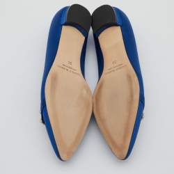 Pre Owned Manolo Blahnik Blue Satin Pasiosa Ballet Flats Size 36