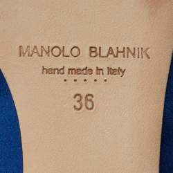 Pre Owned Manolo Blahnik Blue Satin Pasiosa Ballet Flats Size 36