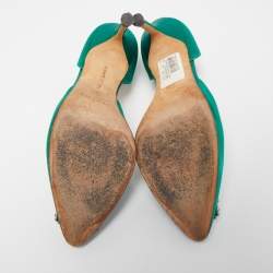 Pre Owned Manolo Blahnik Green Satin D'orsay Pumps Size 37.5