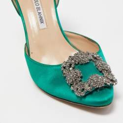 Pre Owned Manolo Blahnik Green Satin D'orsay Pumps Size 37.5