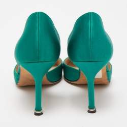 Pre Owned Manolo Blahnik Green Satin D'orsay Pumps Size 37.5